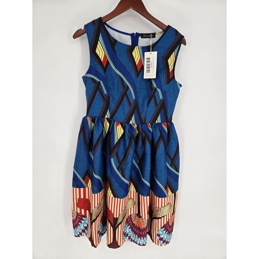 Sucrefas Blue Geometric Sheath Dress Women's M New NWT